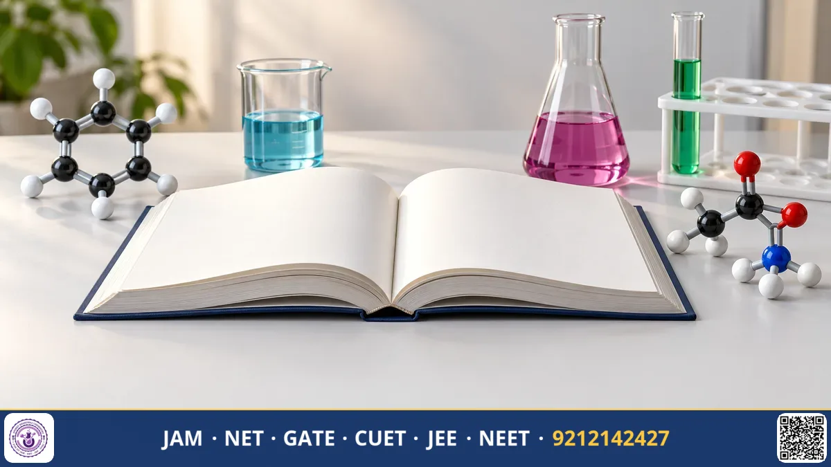 Open school chemistry textbook displaying labelled molecular diagrams, worked examples, and margins