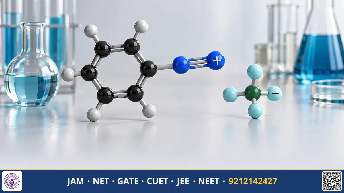 Benzenediazonium chloride chemical structure next to glass flasks forming colorful bright azo dyes