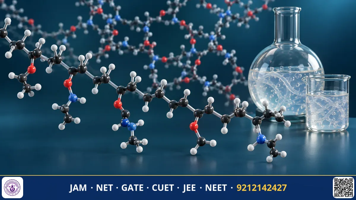 Long synthetic polymer chains repeating monomer units and a colorful plastic structure
