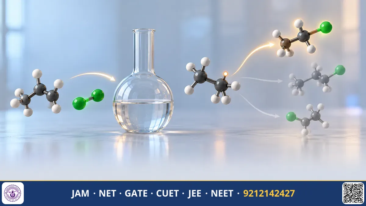 Alkane halogenation mechanism diagram with radical unpaired electron dots and bond-cleavage arrows