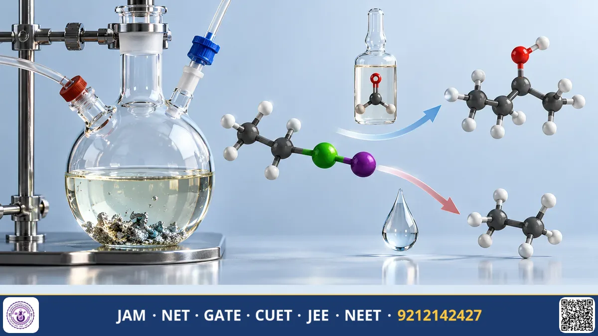 Anhydrous round-bottom flask with ether solvent and magnesium turnings on a magnetic stirrer