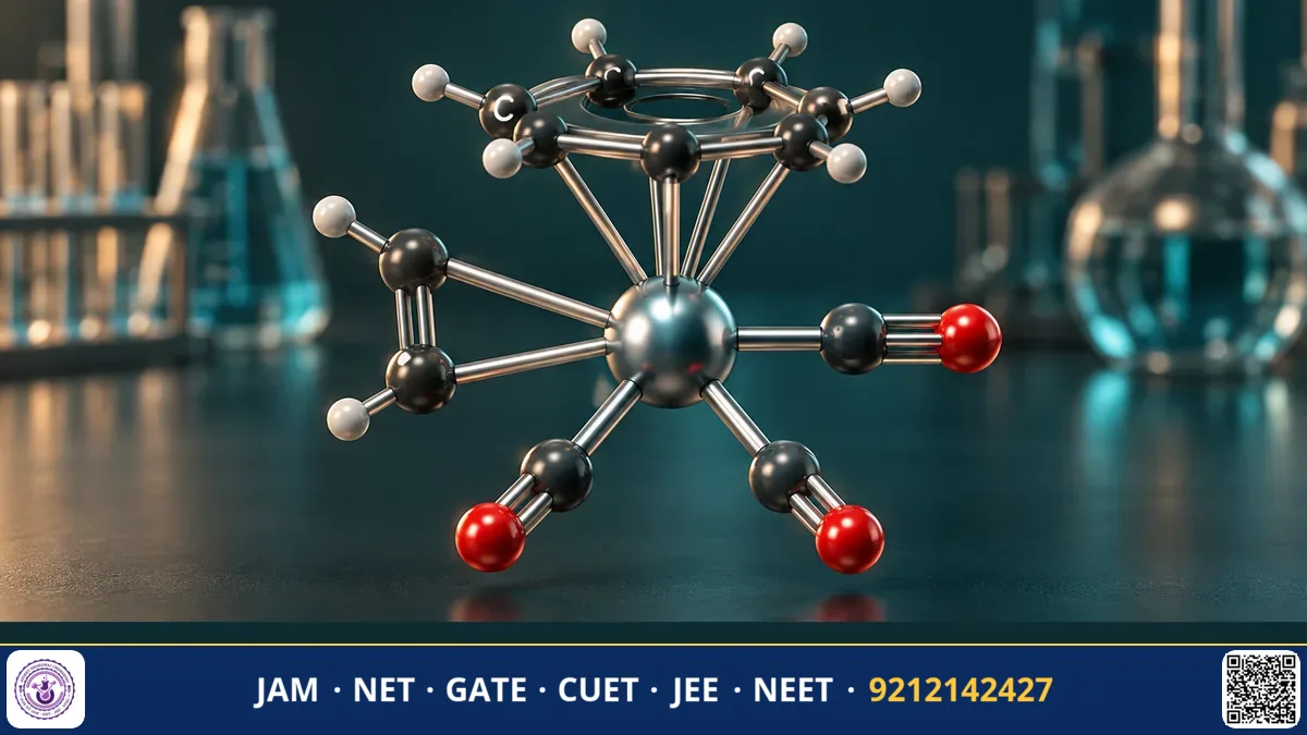 Organometallic ferrocene molecule with cyclopentadienyl rings sandwiching an iron atom and electron count