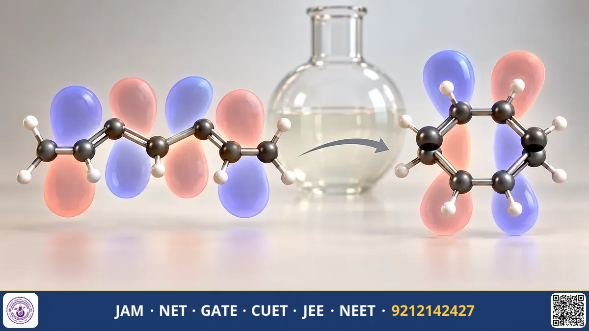 Molecular orbital overlap diagram showing conjugated diene orbitals in a cycloaddition reaction.