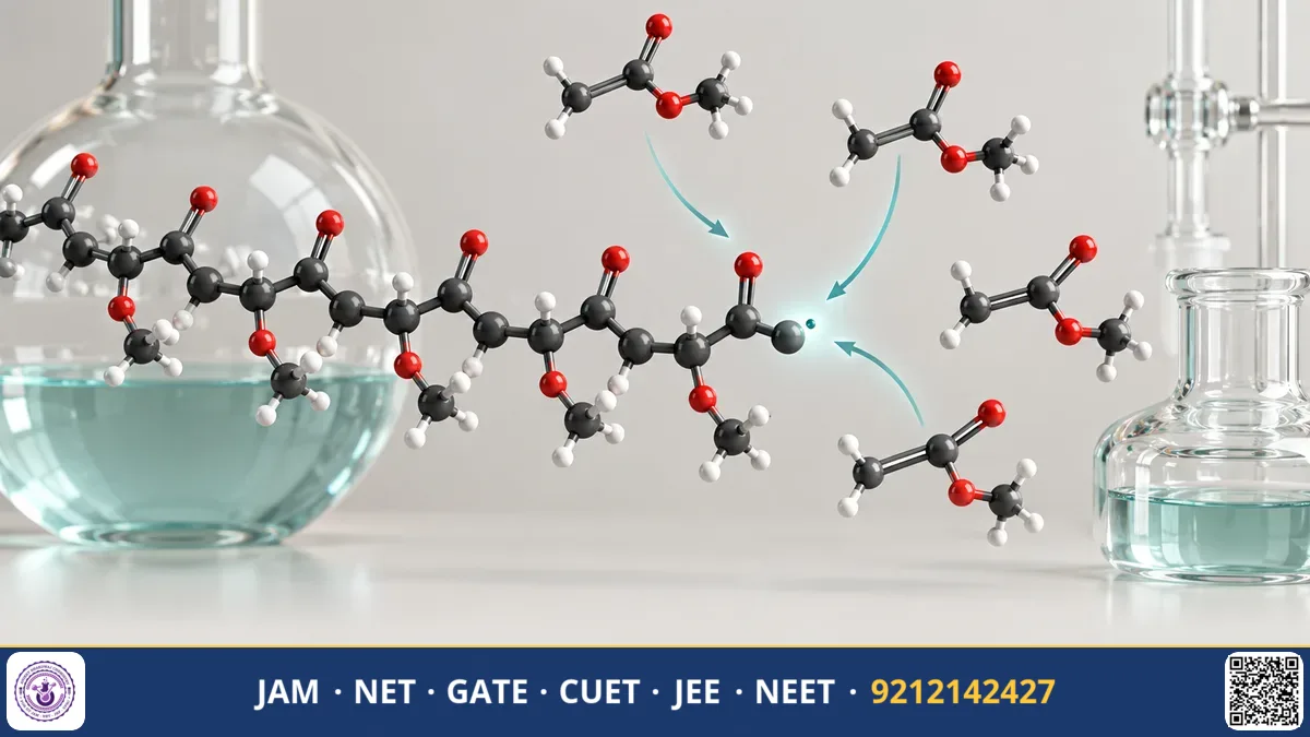 Growing polymer chain showing repeating monomer units and tacticity stereocentres along the backbone