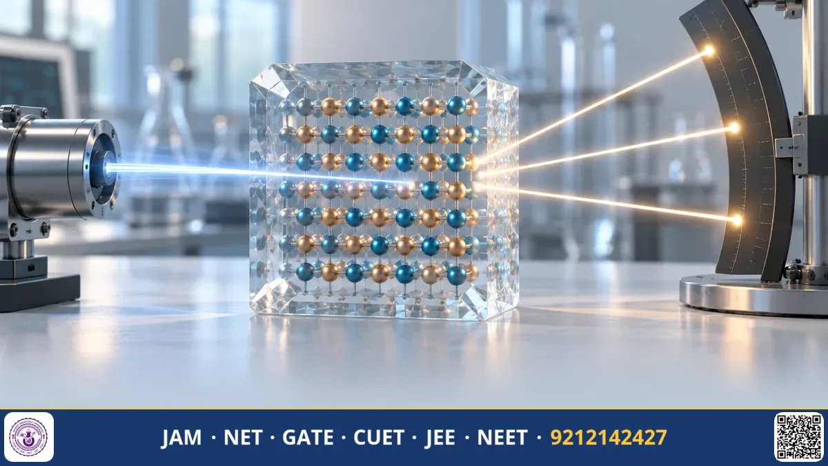 Parallel crystal lattice planes diffracting incoming X-ray beams at an angle onto a detector
